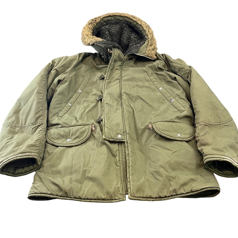 Vintage Abercrombie & Fitch Parka L Green Military Faux Fur‎ Hood Heavy Jacket